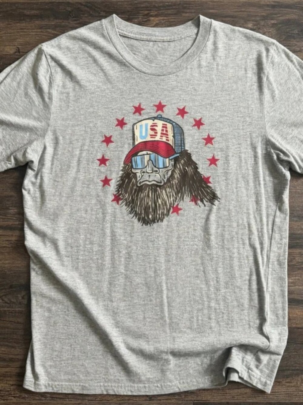 USA Beard T-Shirt Funny Patriotic Gray Tee